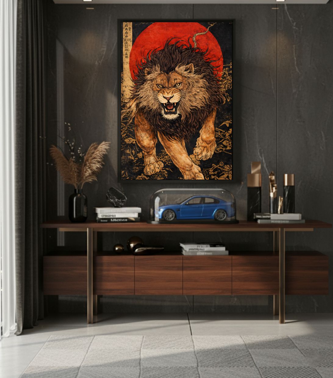 Quadro Decorativo Leão Japonês Decoração Luxo